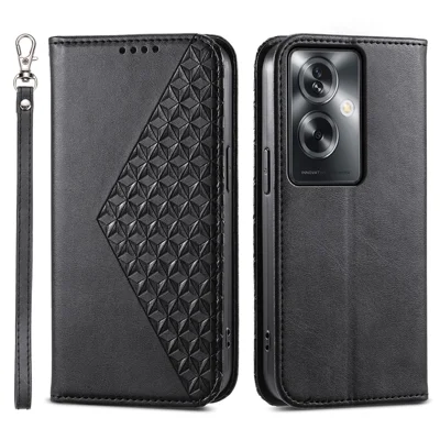 For Oppo A2 5G / A79 5G Case PU Leather Rhombus Imprinted Pattern Wallet Phone Cover - Black