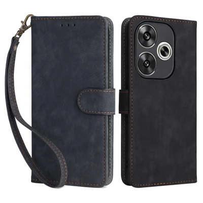 For Xiaomi Redmi Turbo 3 5G / Poco F6 5G Case RFID Blocking Card Holder Protective Cover with Wrist Strap - Black