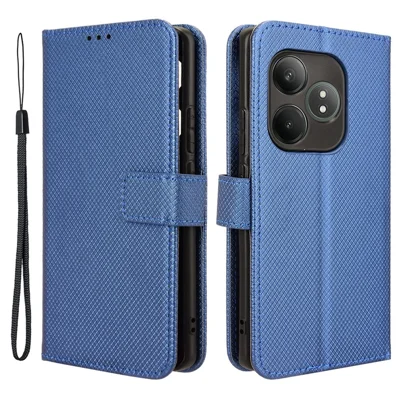 For Realme GT Neo6 SE 5G / Neo6 5G / GT 6 5G / GT 6T 5G Magnetic Case Diamond Texture PU Leather Shockproof Phone Cover - Blue