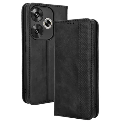 For Xiaomi Redmi Turbo 3 5G / Poco F6 5G Case PU Leather Wallet Retro Texture Phone Cover   - Black