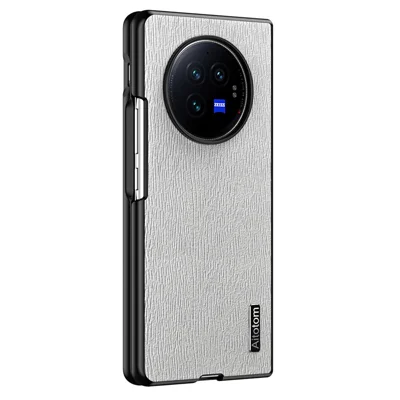 Voor vivo X Fold3 Hoesje PU Leer+PC+TPU Boompatroon Slank Beschermd Hoesje - Grijs