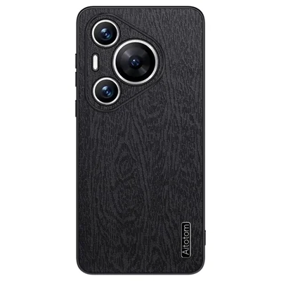For Huawei Pura 70 Pro / Pura 70 Pro+ Anti-Scratch Case Wood Texture PU Leather+PC+TPU Phone Cover - Black