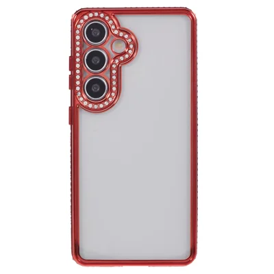 For Samsung Galaxy S24+ Case Soft TPU Phone Cover Bling Rhinestones Decor Phone Shell - Red