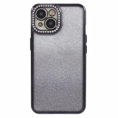 For iPhone 13 TPU Case Shiny Rhinestone Decor Gradient Protective Back Shell - Black