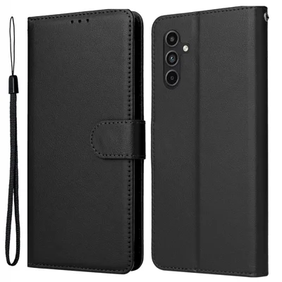 For Samsung Galaxy A15 4G Case PU Leather Stand Phone Protector with 3 Card Slots - Black
