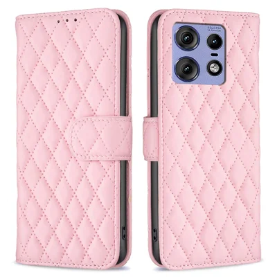 BINFEN COLOR BF Style-14 For Motorola Edge 50 Pro 5G Case Wallet Rhombus Phone Leather Cover - Pink