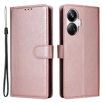 For Realme 10 Pro+ 5G Case PU Leather Phone Cover with Viewing Stand / 3 Card Holder - Rose Gold