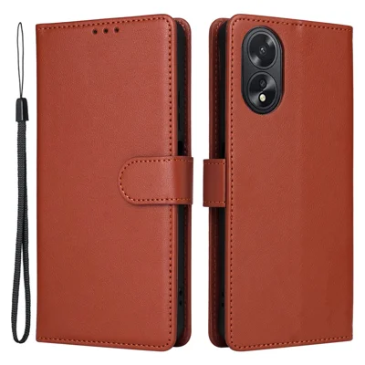 For Oppo A18 4G Mobile Phone Case   PU Leather Stand Flip Phone Cover - Brown