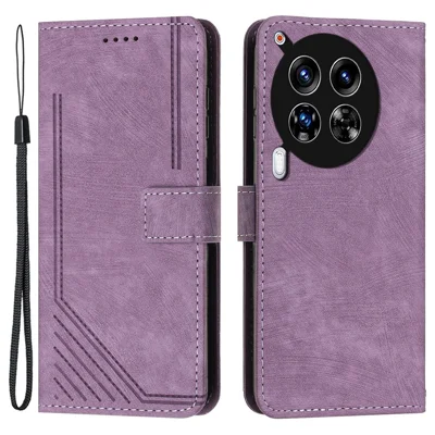For TECNO Camon 30 Premier 5G CL9 Case Lines Imprinted Leather Phone Protective Cover - Purple