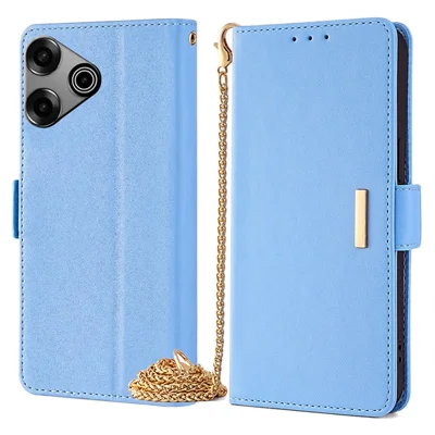 For TECNO Pova 6 Pro 5G Leather Phone Case with RFID Blocking Wallet and Straps - Blue