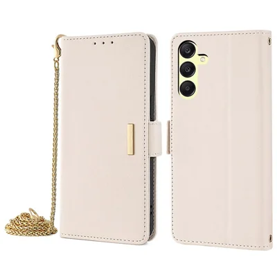 For Samsung Galaxy A25 5G (Global) (161.0 x 76.5 x 8.3mm) Case RFID Blocking Wallet Leather Cover with 2 Straps - White