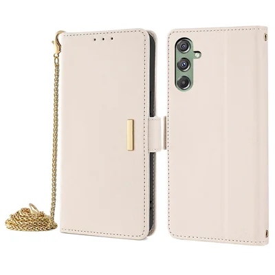 For Samsung Galaxy M34 5G / F34 5G Wallet Case RFID Blocking Leather Phone Cover with 2 Straps - White