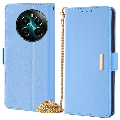 For Realme 12 4G / 12+ 5G Leather Case RFID Blocking Wallet Phone Cover with Magnetic Clasp - Blue