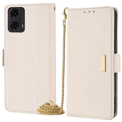 For Motorola Moto E14 4G / G04 4G / G04s 4G / G24 4G Case RFID Blocking Wallet Phone Leather Cover with Shoulder Strap - White