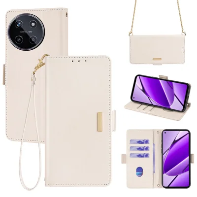 For Realme 11 4G (159.9x73.3x7.95mm) RFID Blocking Wallet Crossbody Case PU Leather Phone Cover - White