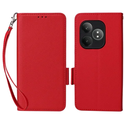 For Realme GT Neo6 SE 5G / Neo6 5G / GT 6 5G / GT 6T 5G Case with Wrist Strap Litchi Texture PU Leather Wallet Phone Cover - Red