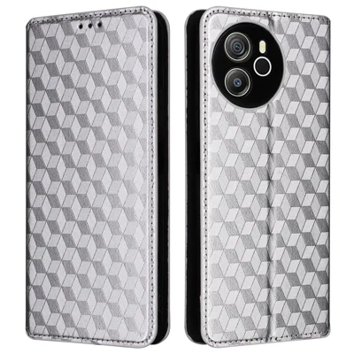 For Blackview Shark 8 / Oscal Tiger 12 Leather Case Rhombus Wallet Stand Flip Phone Cover - Silver