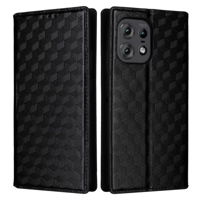 For Motorola Edge 50s Pro 5G / Edge 50 Pro 5G / Edge 50 5G Wallet Case Magnetic Closing Rhombus Leather Phone Cover - Black