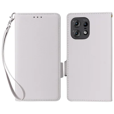 For Motorola Edge 50s Pro 5G / Edge 50 Pro 5G / Edge 50 5G Case with Wrist Strap Litchi Texture PU Leather Wallet Phone Cover - White