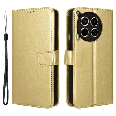 For TECNO Camon 30 4G / Camon 30 5G CL6 / CL7 Phone Case Crazy Horse Texture Wallet Leather Cover - Gold