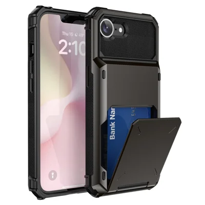 Obudowa na iPhone'a 16e, tylna obudowa dwuwarstwowa PC+TPU z uchwytem na kartę - Czarny