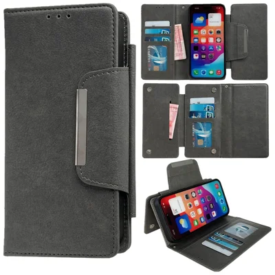 For iPhone 15 Case Detachable 2-in-1 Leather Wallet Phone Cover - Grey