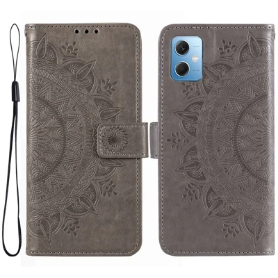 For Motorola Moto G64 5G Phone Case PU Leather Imprinted Design Wallet Flip Phone Cover - Grey