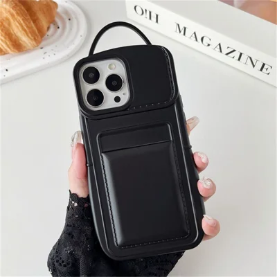 For iPhone 14 Pro Max Case Card Holder Drop-proof TPU Cover Mobile Accessories   - Black