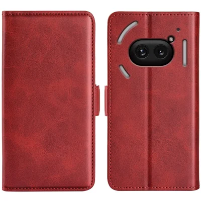 For Nothing Phone (2a) Plus / Phone (2a) Case Leather Adjustable Stand Smart Phone Cover with Dual Magnetic Clasp - Red