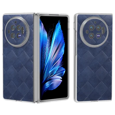Voor vivo X Fold3 hoesje met ruitpatroon Leder+PC Matte transparante rand telefoonhoes - Blauw