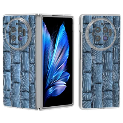 Voor vivo X Fold3 hoesje Mahjongstructuur Echt koeienleer+PC Matte rand telefoonhoes - Blauw