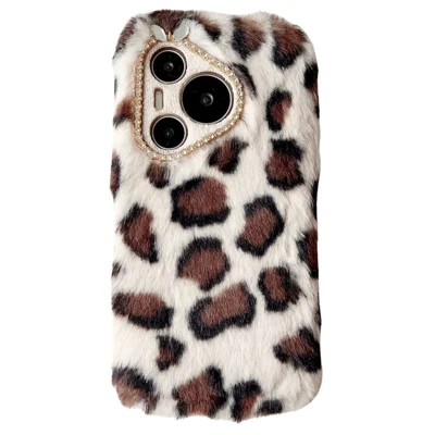For Huawei Pura 70 Etui med leopardmønster, plush TPU-telefondæksel - Brun