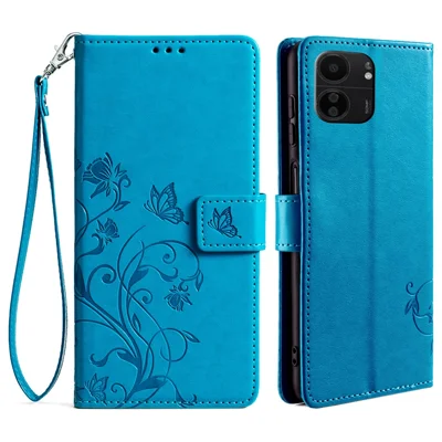 For Xiaomi Poco C65 4G Anti-Scratch PU Leather Phone Case Imprinted Pattern Flip Stand Mobile Phone Cover - Blue