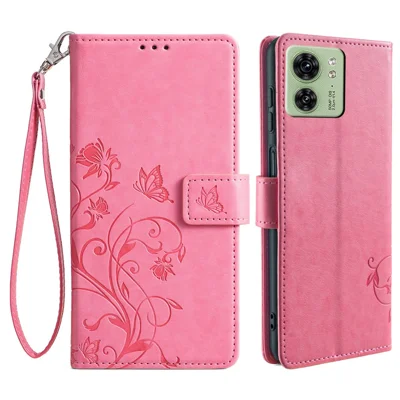 For Motorola Edge 40 5G Wallet Case PU Leather Butterfly Flower Phone Cover Online Shopping   - Pink