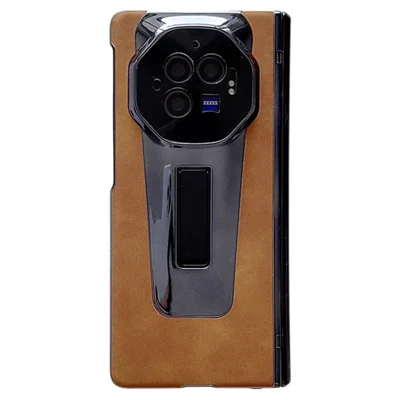 Voor vivo X Fold3 Hoesje PU Leer+PC Stootvaste Telefoonhoes met PET Folie - Bruin