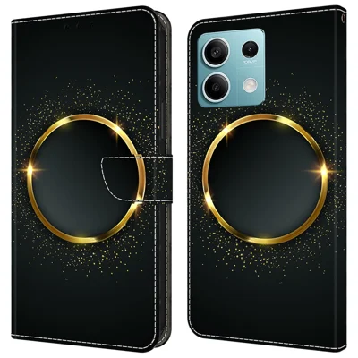 For Xiaomi Redmi Note 13 5G Case Pattern Design PU Leather Shockproof Flip Cover - Gold Ring