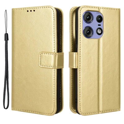 For Motorola Edge 50s Pro 5G / Edge 50 Pro 5G / Edge 50 5G Leather Folding Stand Wallet Phone Cover Crazy Horse Texture - Gold