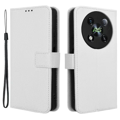 For itel RS4 4G Case Diamond Texture PU Leather Phone Cover with Card Slot Holder Stand - White