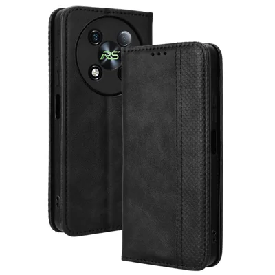 For itel RS4 4G Mobile Accessories Phone Case Retro Leather Wallet Stand Cover - Black