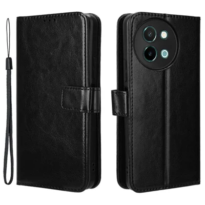 For vivo Y38 5G / Y200i 5G / Y58 5G Folding Stand Leather Wallet Phone Case Mobile Accessories   - Black