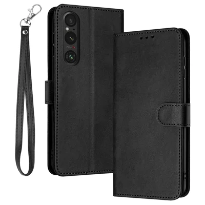 Voor Sony Xperia 1 V Portemonnee Groothandel Telefoonstandaard Hoesje Stootvast PU Leren Mobiele Telefoonhoes - Zwart