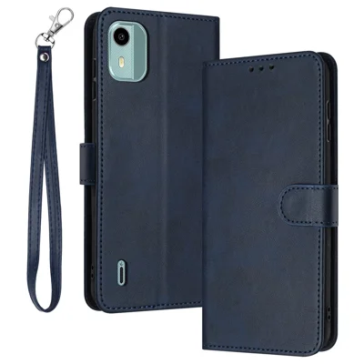 For Nokia C12 4G / C12 Pro / C12 Plus Cases Calf Texture PU Leather + TPU Cell Phone Cover with Strap - Sapphire