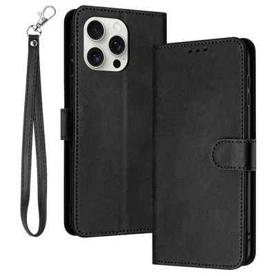 For iPhone 13 Pro Max Mobile Accessories Supplier Calf PU Leather Case Wallet Phone Cover - Black