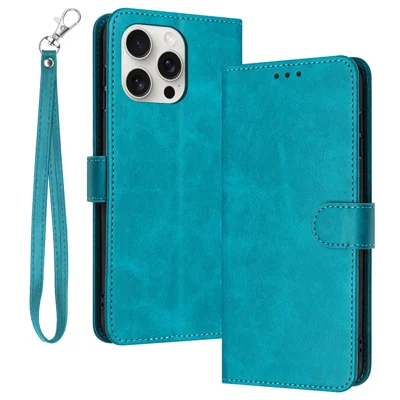 For iPhone 15 Pro Max Mobile Accessories Supplier PU Leather Wallet Calf Texture Case Phone Cover - Green