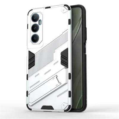 For Realme C65 4G Case PC+TPU Anti-scratch Phone Cover with Folding Kickstand - White
