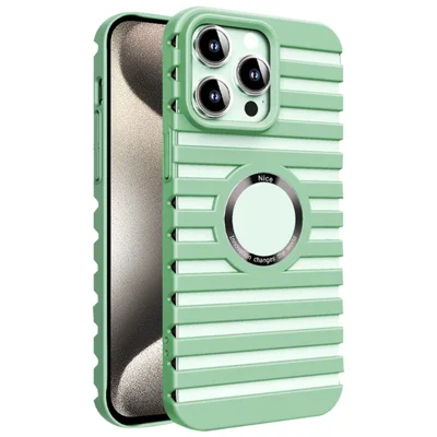 For iPhone 15 Pro Max Magnetic Case Heat Dissipation Hollow Hard PC Phone Cover - Green