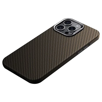 SULADA For iPhone 14 Pro Max Magnetic Case Carbon Fiber Texture PU+TPU Protective Phone Cover - Brown