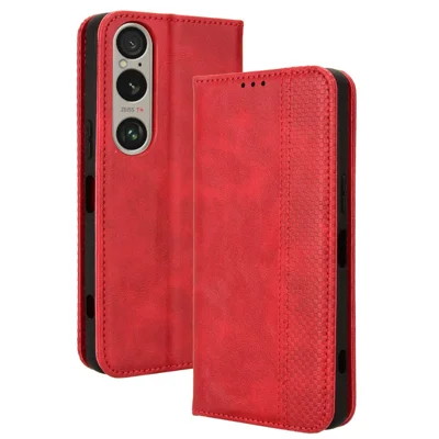 For Sony Xperia 1 VI Leather Case Magnetic Closing Phone Cover with Wallet - Red