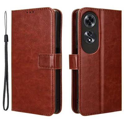 For Oppo A60 4G Leather Case Crazy Horse Texture Phone Cover Mobile Accessories   - Brown