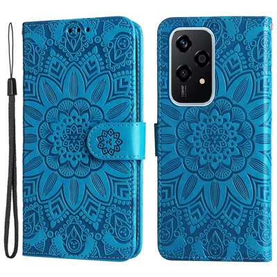 For Honor 200 Lite Case Imprinted Sunflower Magnetic Phone Stand Cover - Blue